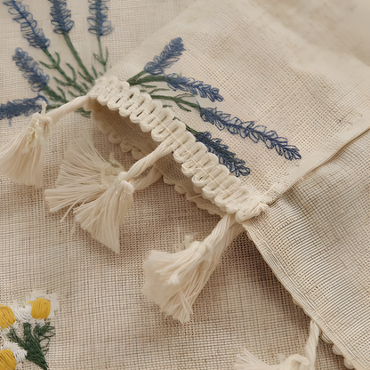 Natural Textile Embroidered Edge Curtain Panel