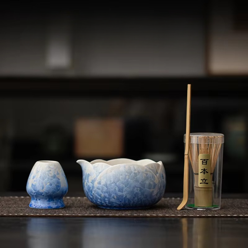 Luxury Matcha Whisk Set with Sparkling Floral Pattern