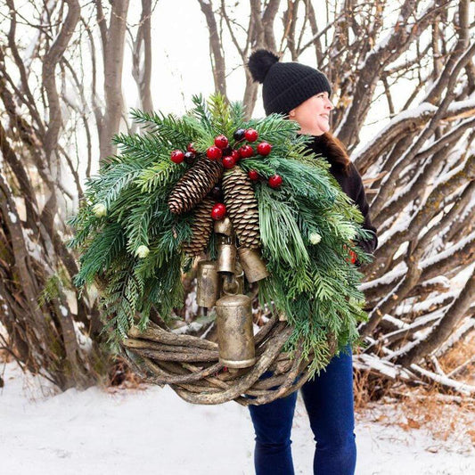 Rustic Holiday Wreath, Country Christmas Wreath, Winter Pine Wreath - Hehif