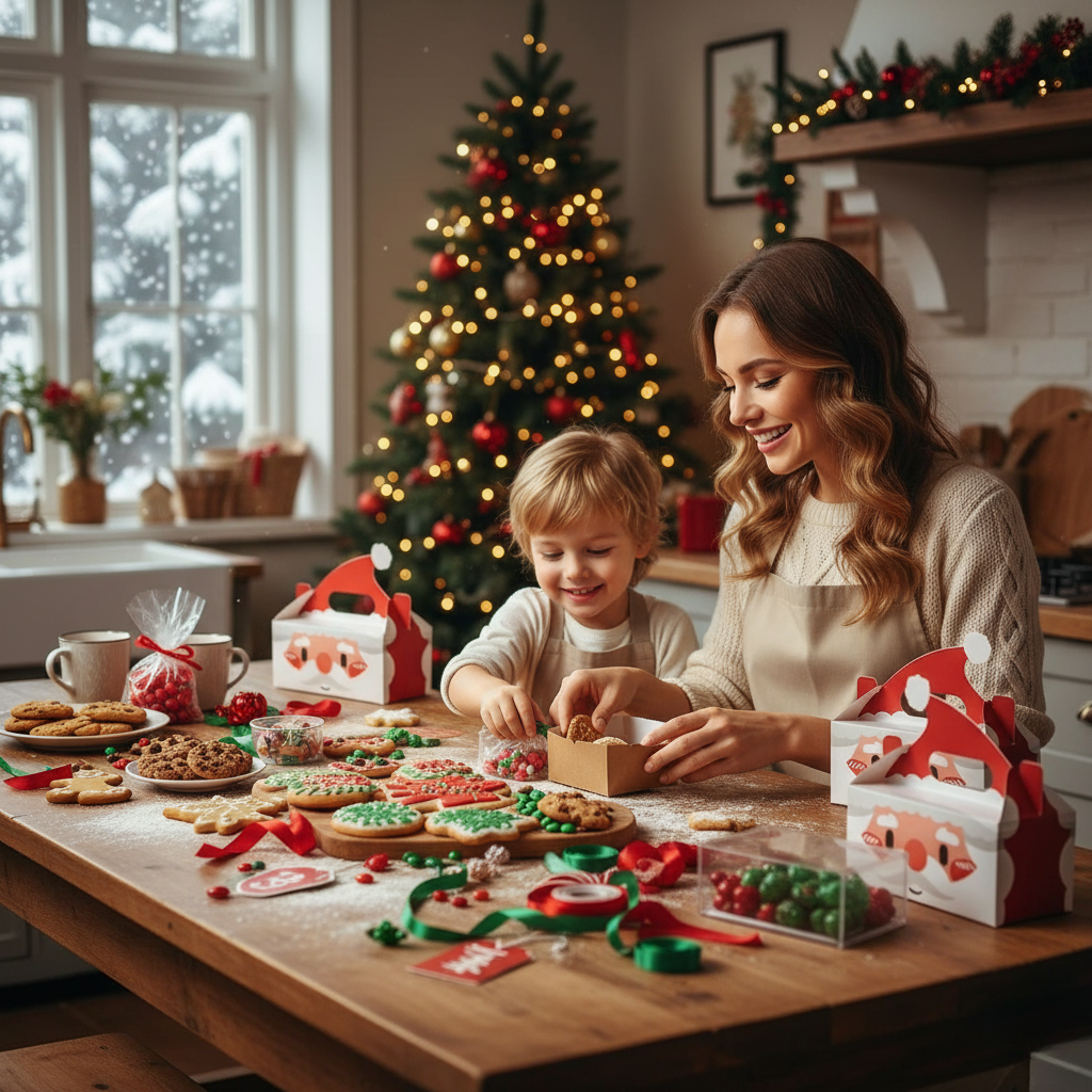 Festive Holiday Gift Box Set for Cookies and Candy