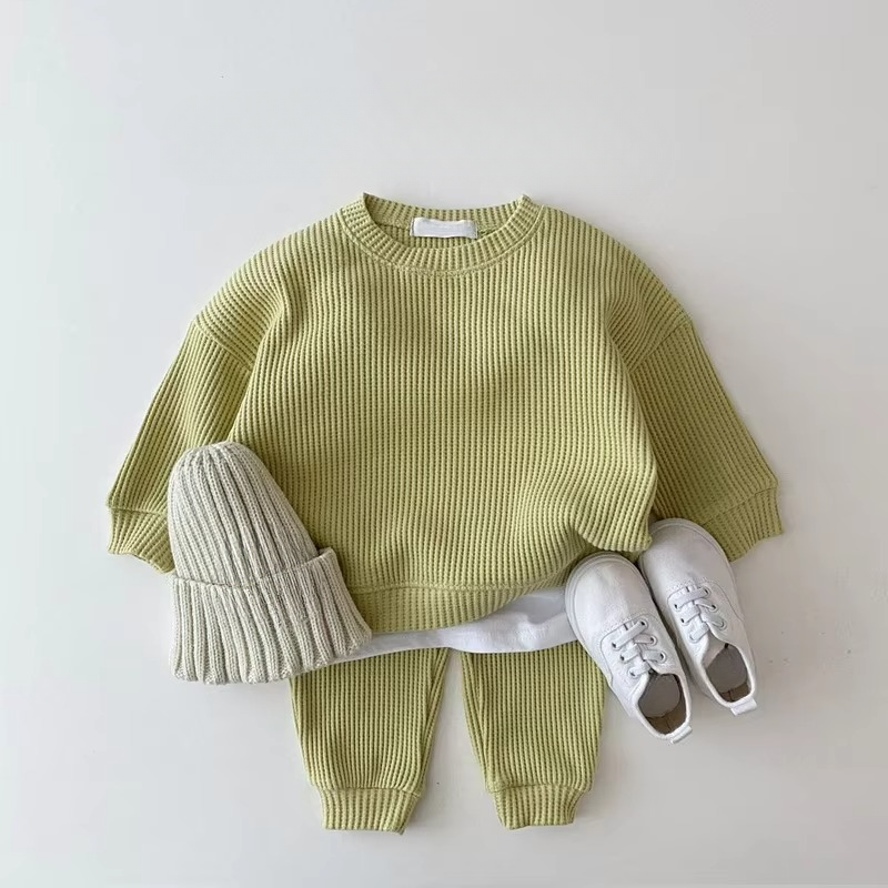 Soft Baby Boy Waffle Cotton Sweat Suit Set