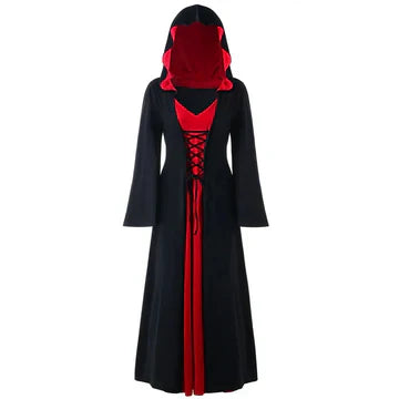 Gothic Vampire Women's Hooded Lace Cloak Dress - Hehif