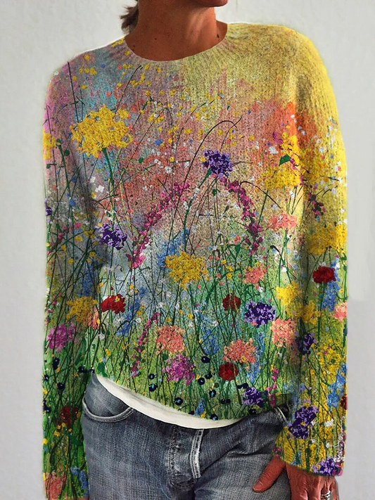 Colorful Floral Print Comfort Sweatshirt - Hehif