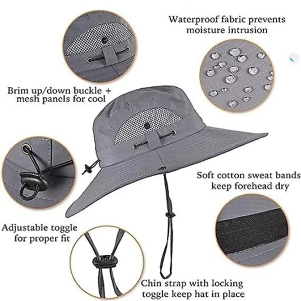 Large Brim Sun Hat with Solar Powered Fan & USB Charge