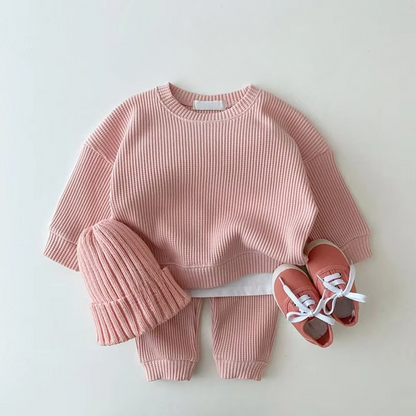 Soft Baby Boy Waffle Cotton Sweat Suit Set