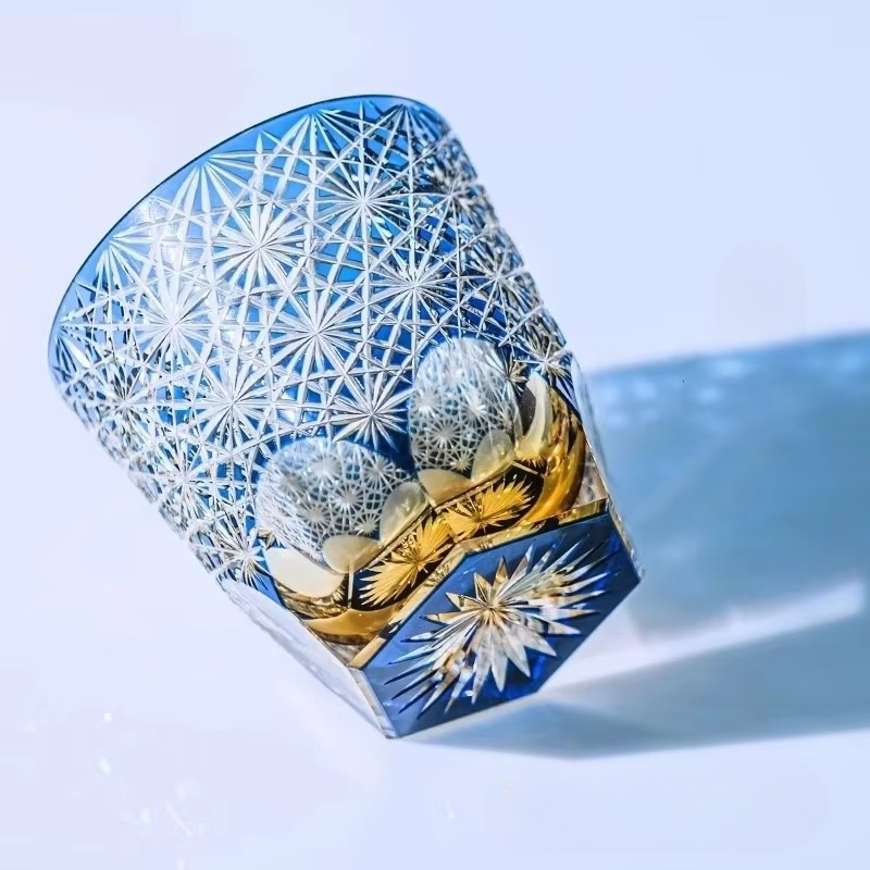 Luxury Cut Crystal Whiskey Glass with Floral Design