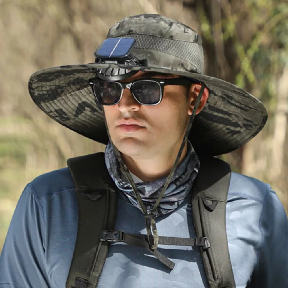 Large Brim Sun Hat with Solar Powered Fan & USB Charge