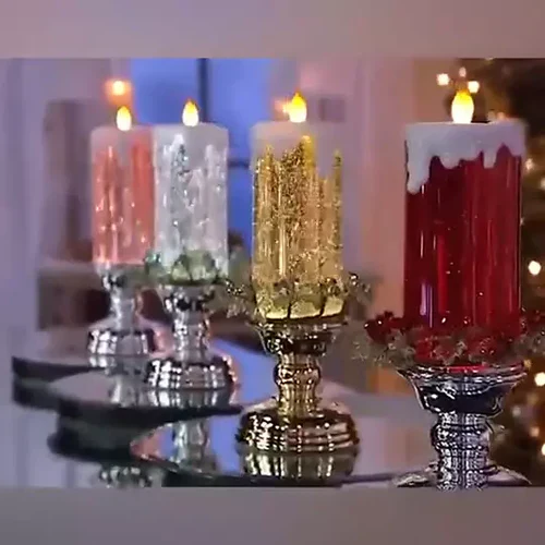 Sparkling LED Holiday Candles Rechargeable With Glitter