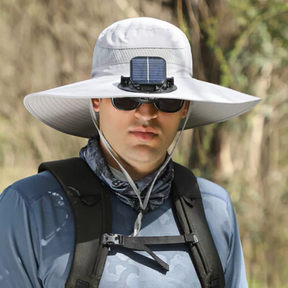 Large Brim Sun Hat with Solar Powered Fan & USB Charge