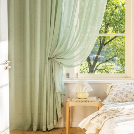 Pastel Green Lightweight Window Curtains