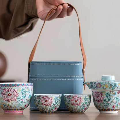 Compact Ceramic Travel Tea Kit with Pot and Cups