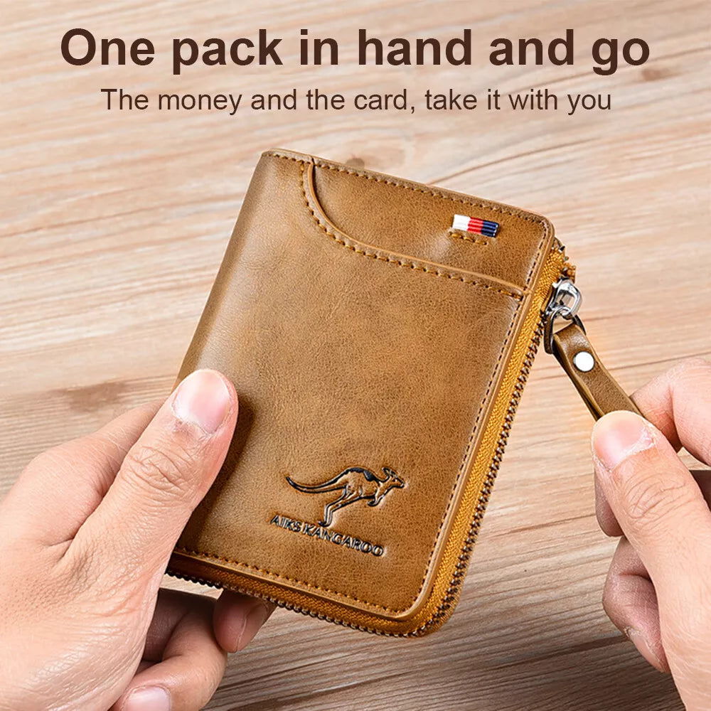 Secure Leather Wallet with Zipper and Multiple Card Slots