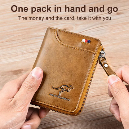 Secure Leather Wallet with Zipper and Multiple Card Slots
