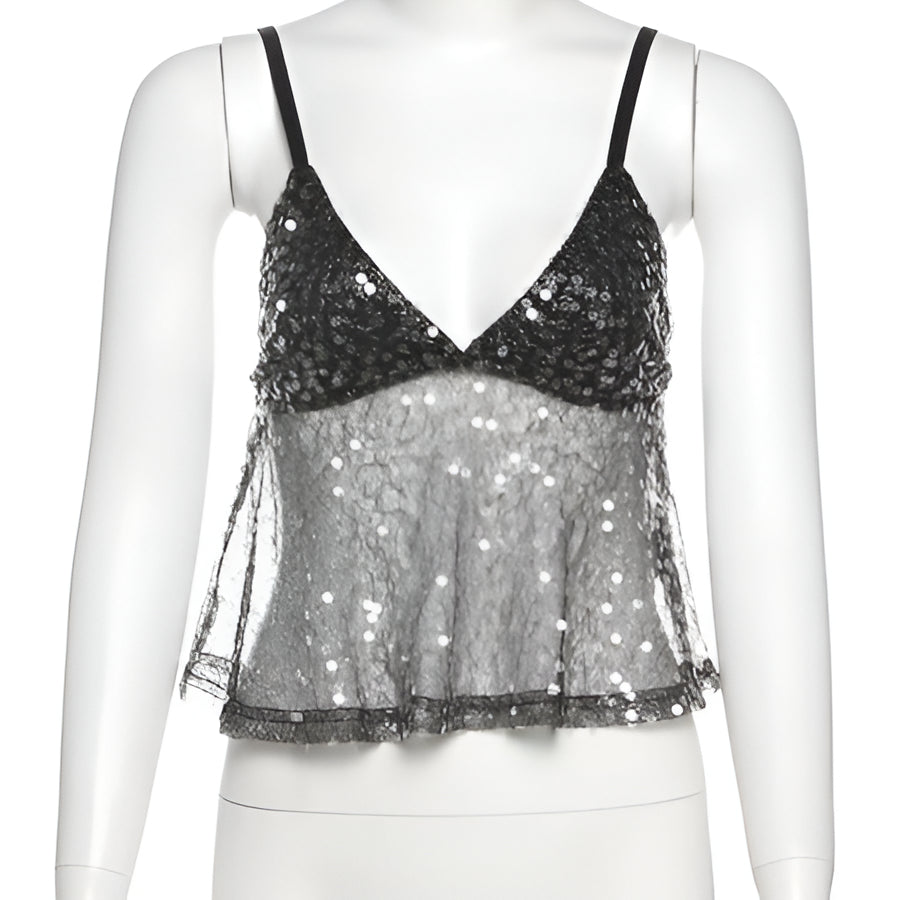 Glittery Lace Trim Tank Top for Women Summer