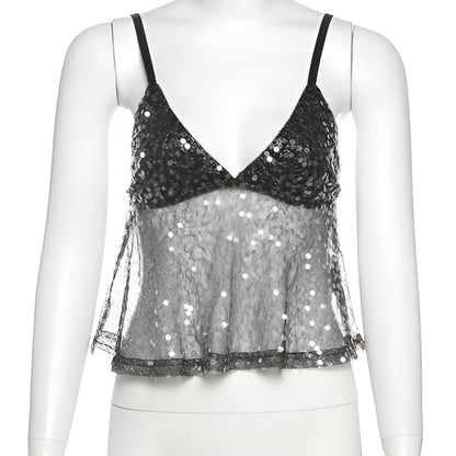 Glittery Lace Trim Tank Top for Women Summer