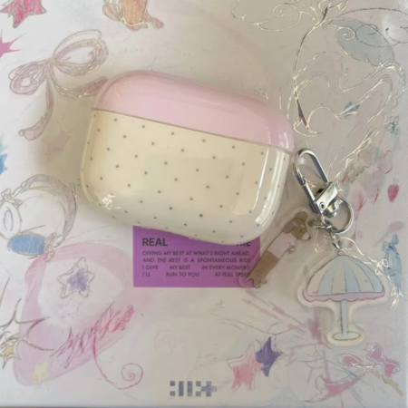 Fashionable Pink Earbuds Case with Keychain Hook