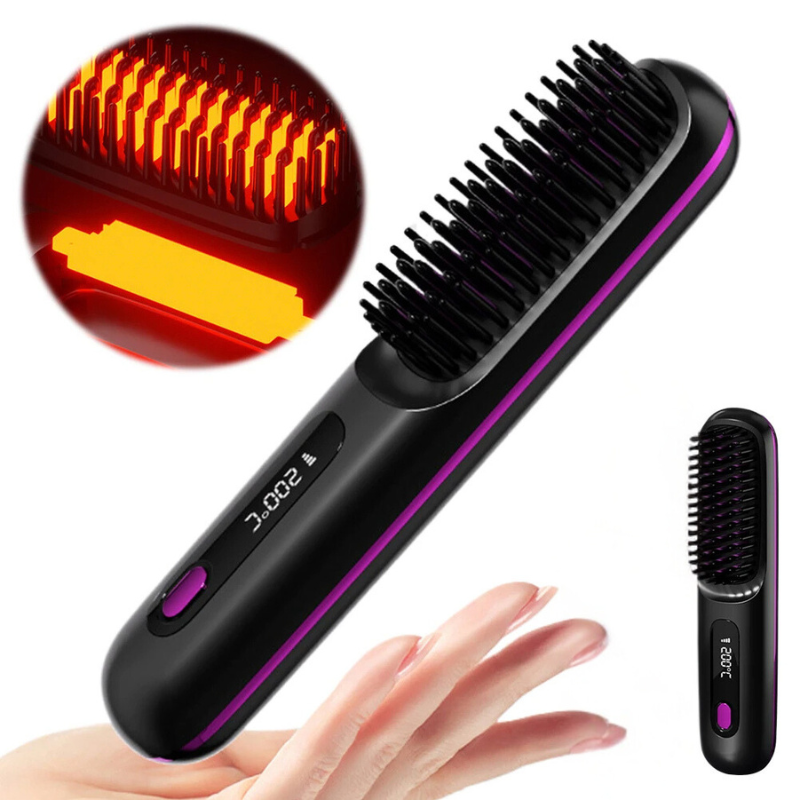 Electric Hair Straightener Brush with LCD Screen