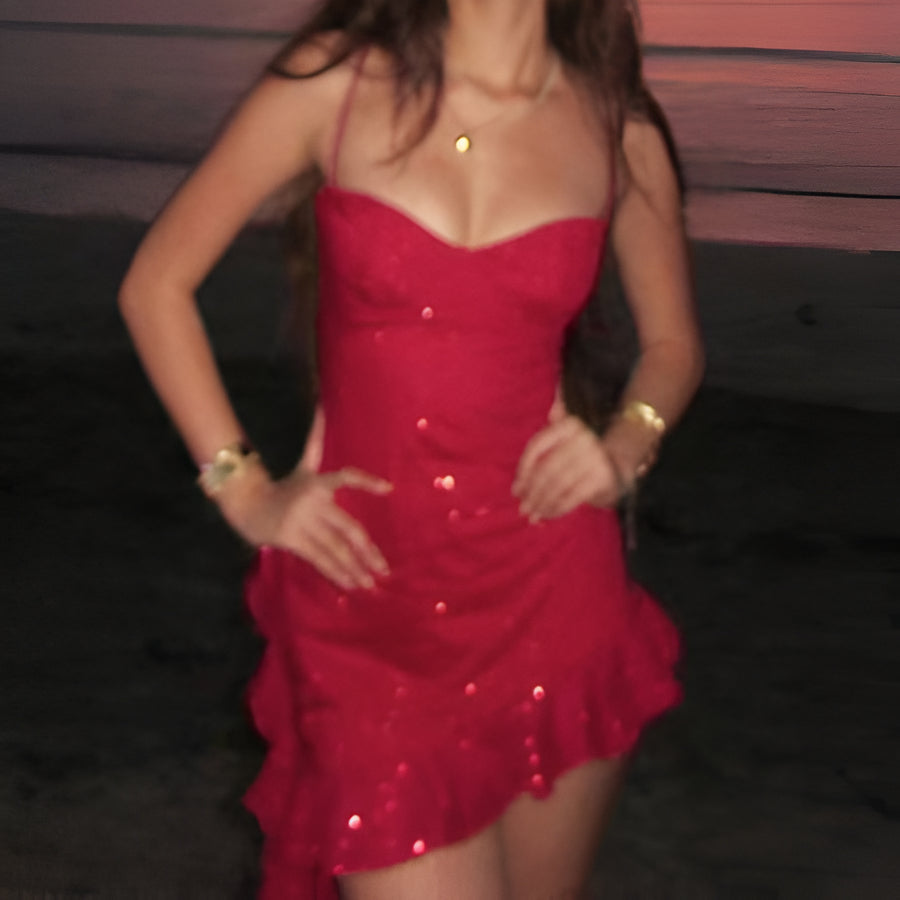 Glittering Embellished Fit Bodycon Dress with Lace Trim