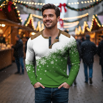 Festive Winter Snow 3D Graphic Mens Henley Shirt - Hehif
