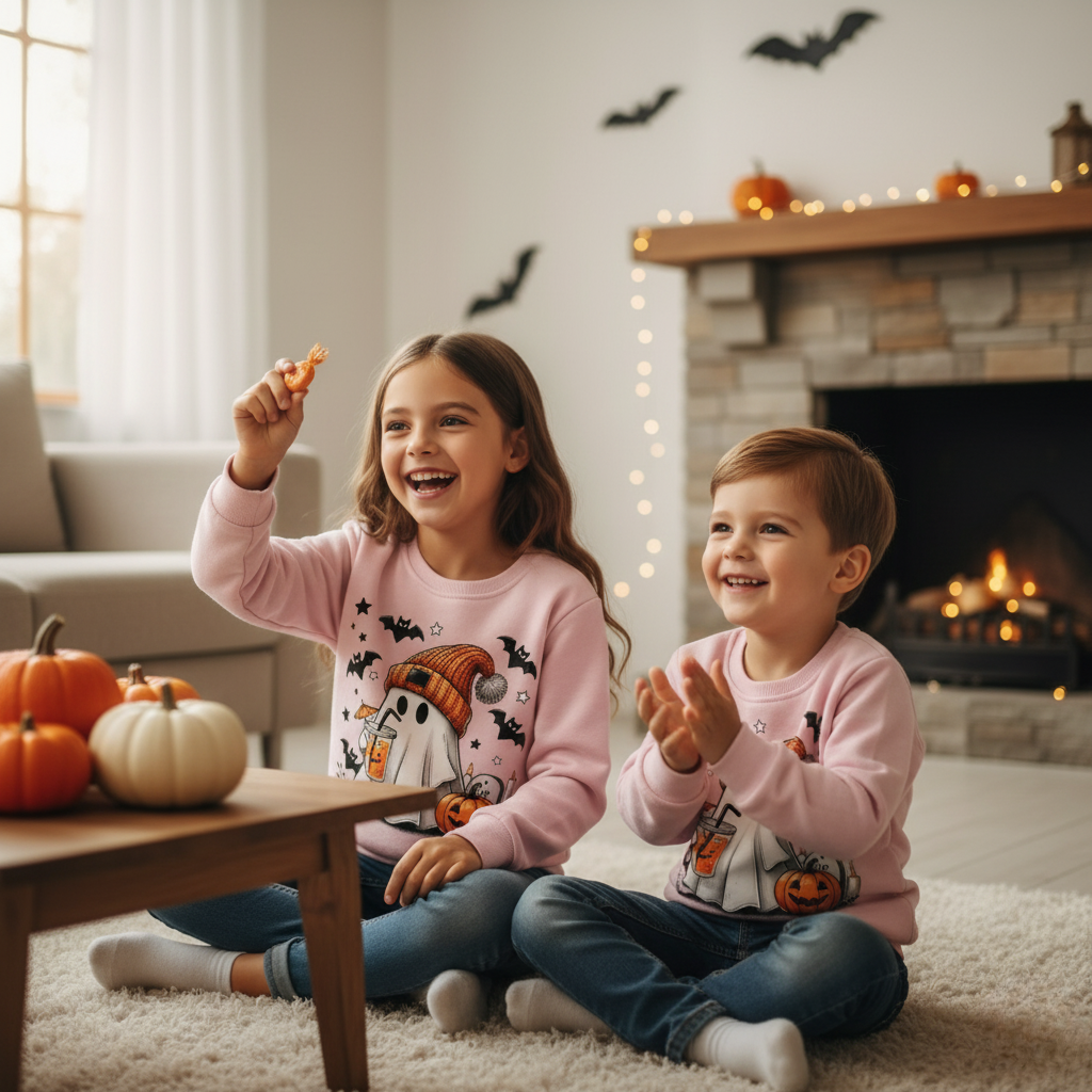 Spooky Fun Kids Halloween Sweatshirt with Ghost Design