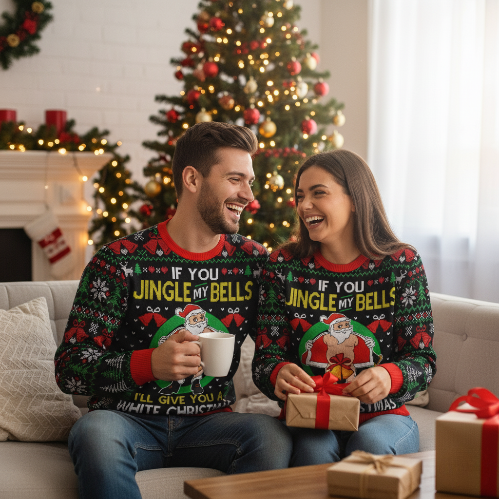 Humorous Xmas Tree Crew Neck Sweater for Men Women - Hehif