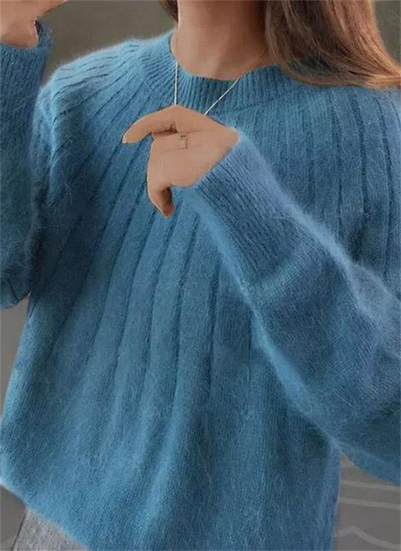 Cozy Women's Cashmere Crew Neck Sweater - Hehif