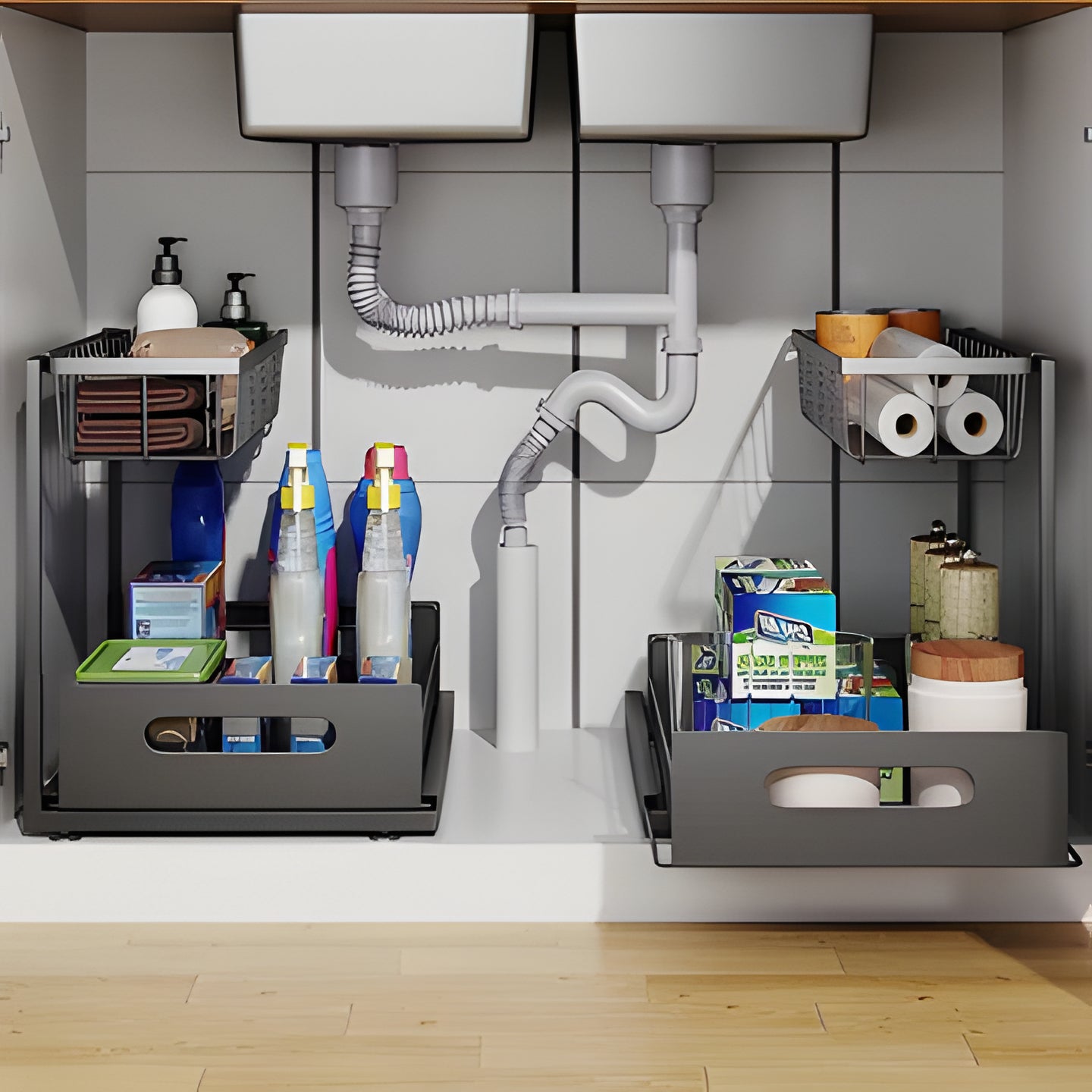 Double Layer Roll Out Bathroom Storage - Hehif