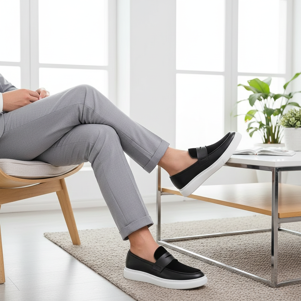 Comfortable Men's Leather Sneakers with Thick Cushioning