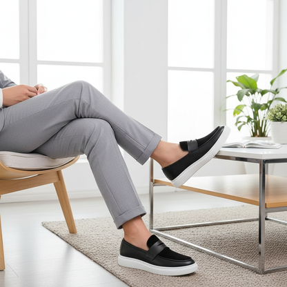 Comfortable Men's Leather Sneakers with Thick Cushioning