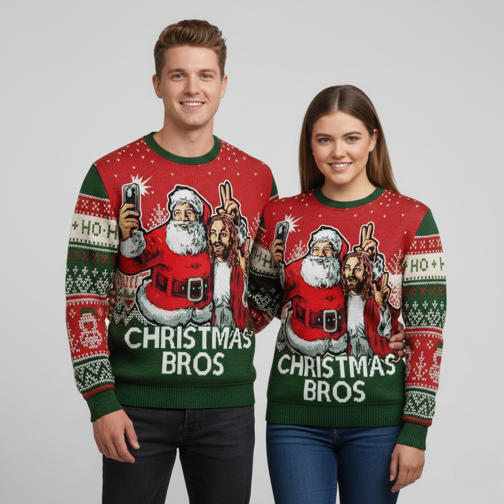Humorous Xmas Tree Crew Neck Sweater for Men Women