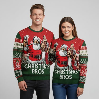 Humorous Xmas Tree Crew Neck Sweater for Men Women