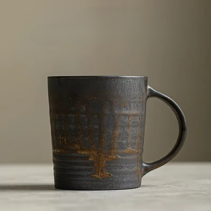 Retro Style Coffee Mug with Earthy Brown Glaze