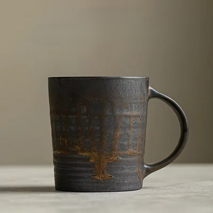 Retro Style Coffee Mug with Earthy Brown Glaze