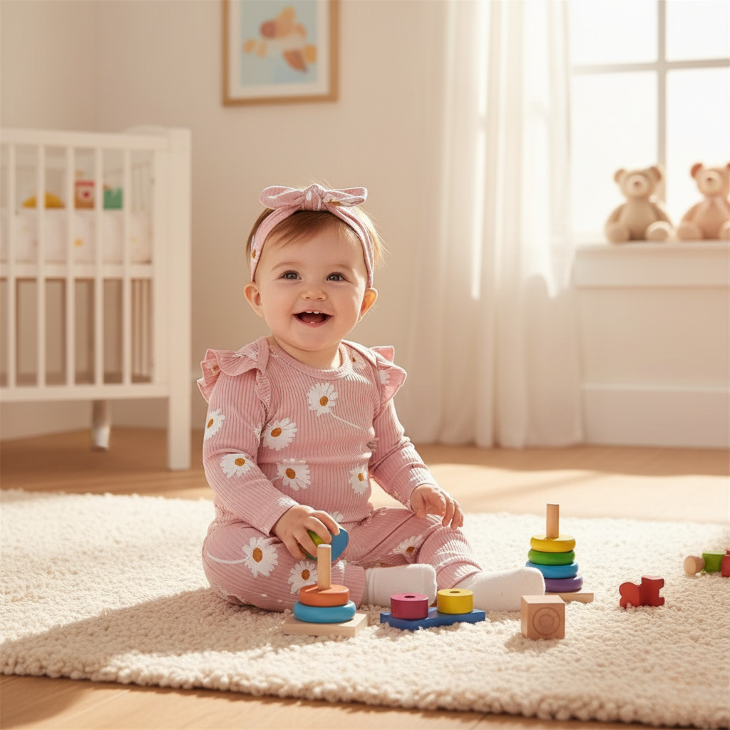 Cute Baby Girl Floral 3 Piece Set with Romper