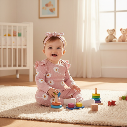 Cute Baby Girl Floral 3 Piece Set with Romper