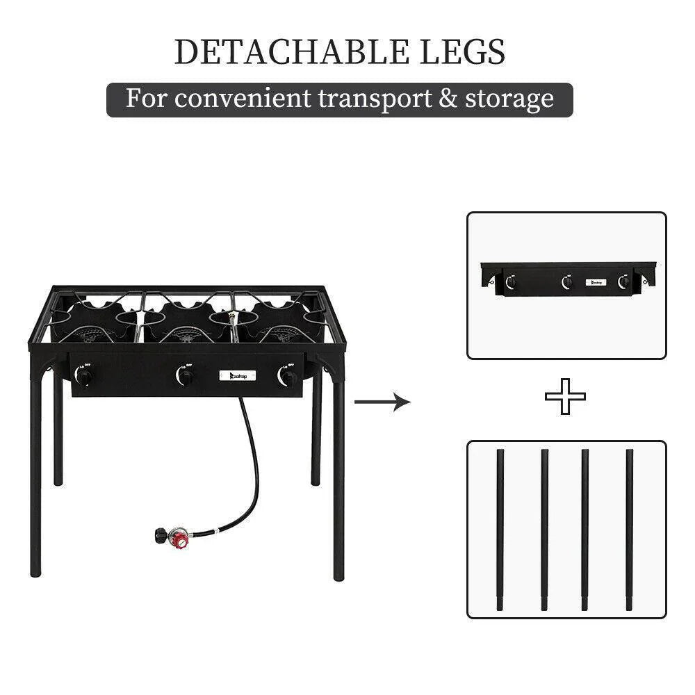Compact Propane Camping Stove Grill 3 Burner Outdoor Cooker