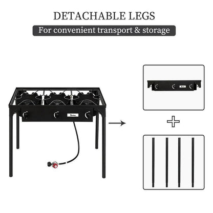 Compact Propane Camping Stove Grill 3 Burner Outdoor Cooker