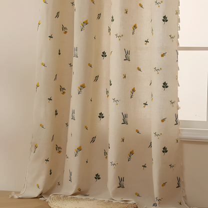 Natural Textile Embroidered Edge Curtain Panel