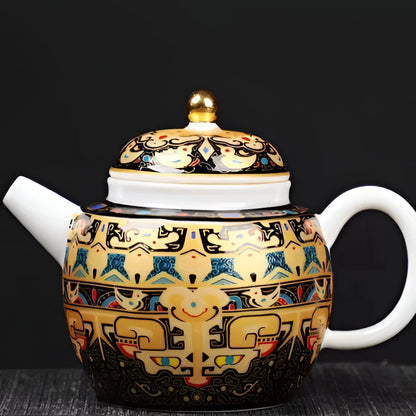 Delicate Blue Floral Porcelain Tea Cup Set with Gold Top