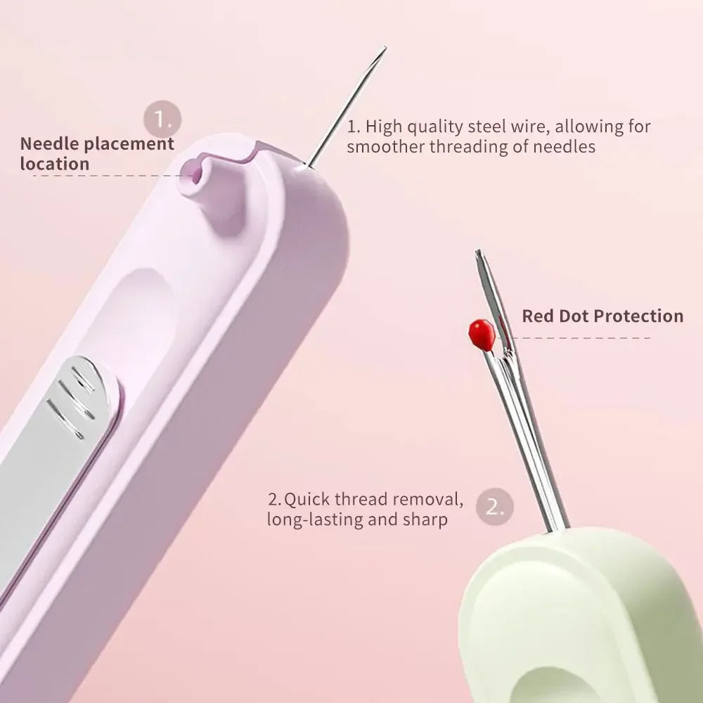 Portable Sewing Needle Threader with Built in Cutter