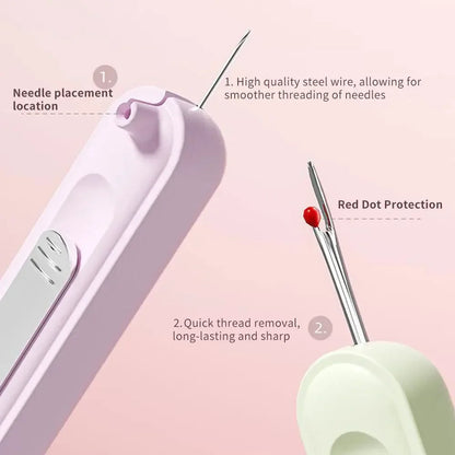 Portable Sewing Needle Threader with Built in Cutter