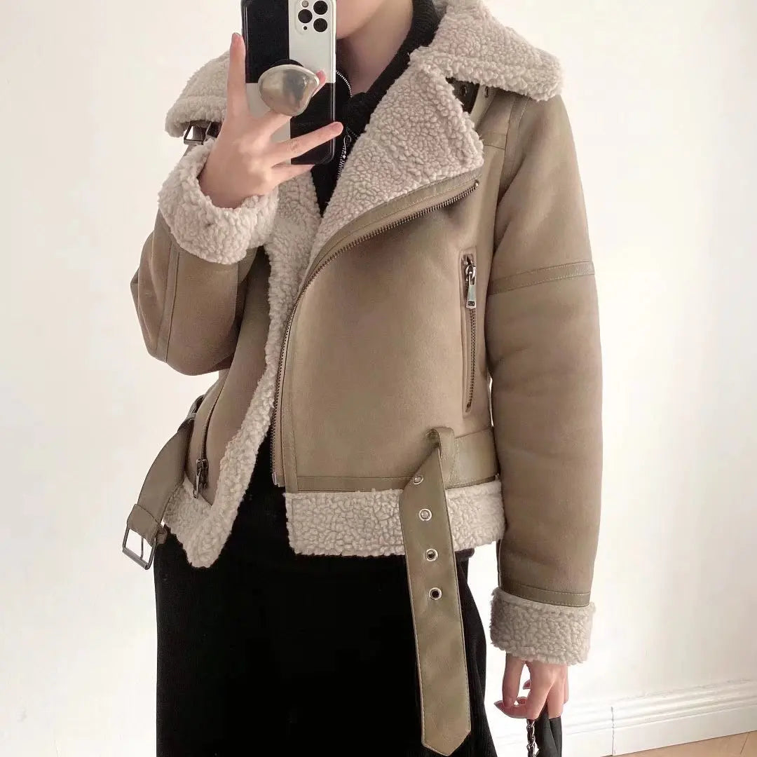 Faux Fur Lined Biker Leather Jacket