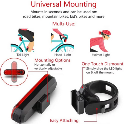 Bright Red USB Rechargeable Bike Tail Light