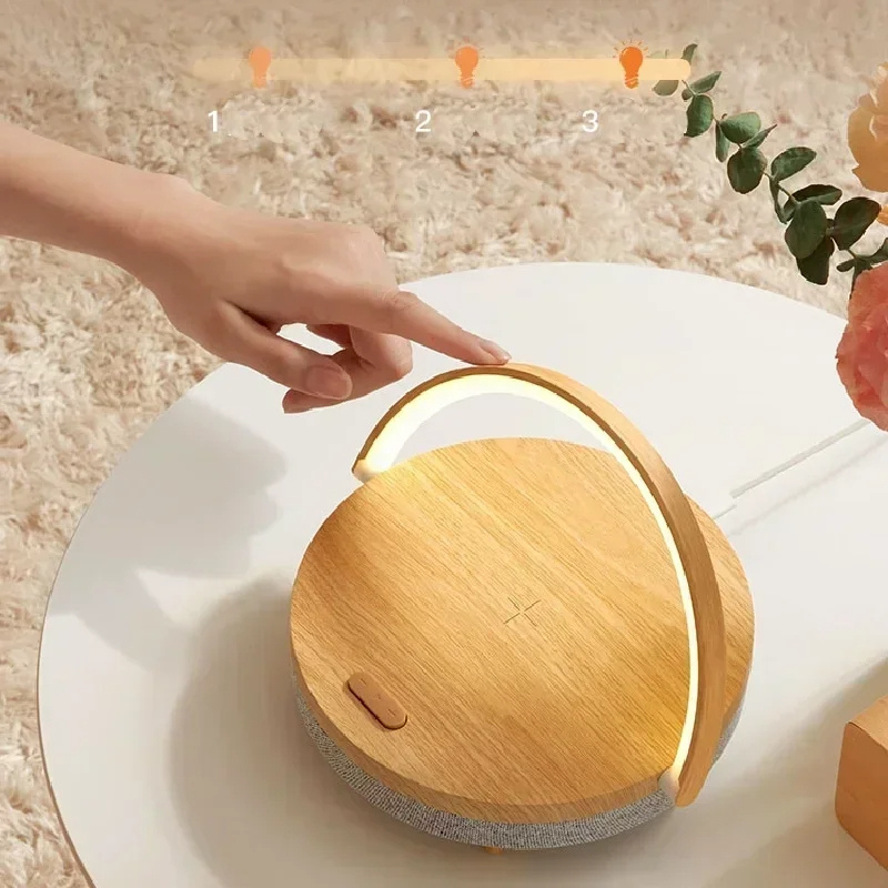 Smart Wood Desk Lamp with Bluetooth Speaker & USB Charger