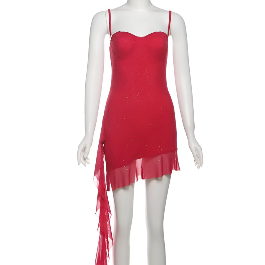 Glittering Embellished Fit Bodycon Dress with Lace Trim