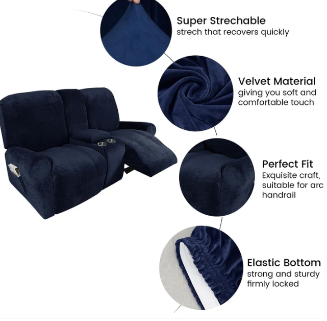 Comfy 2 Seater Recliner Slipcover with Cup Holders 12 Colors
