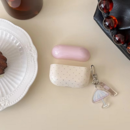 Fashionable Pink Earbuds Case with Keychain Hook