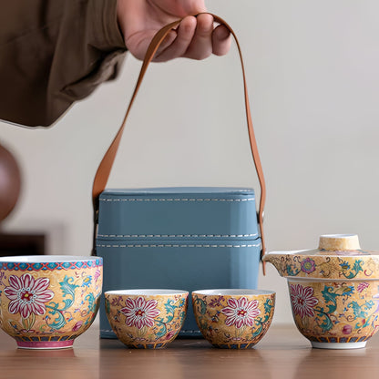Compact Ceramic Travel Tea Kit with Pot and Cups - Hehif
