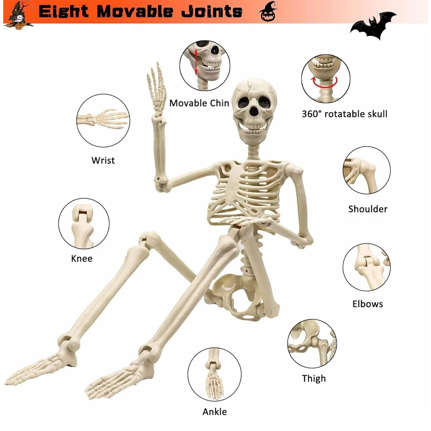 Giant Poseable Halloween Skeleton Decor