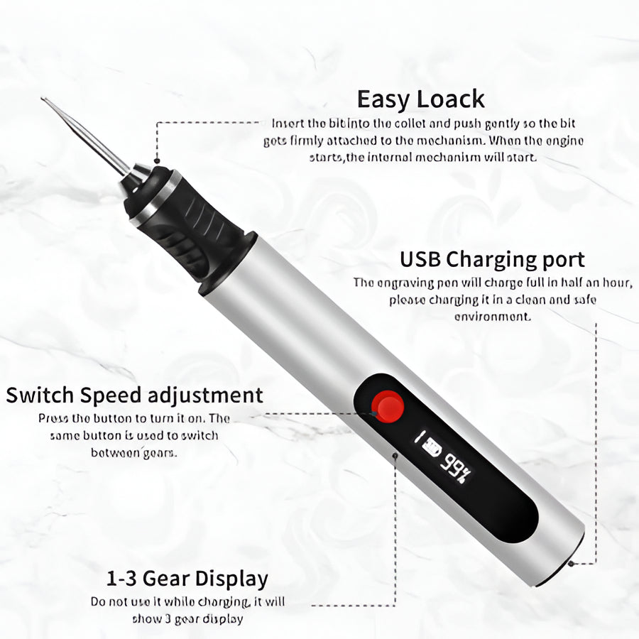 Portable Engraving Pen for Crafting, Rechargeable Kit with 30 Tips